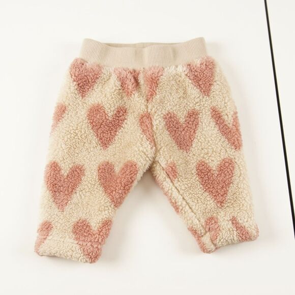 Hanna Andersson Cream and Pink Heart Fleece Pants - Picture 1 of 4